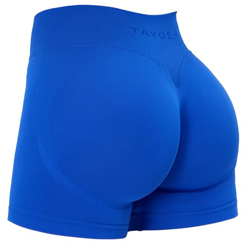 TAYOEA Womens Workout Shorts No Front Seam Seamless Hidden Scrunch Butt Lifting High Waisted Tummy Control Yoga Gym Biker Running Shorts Royal Blues S