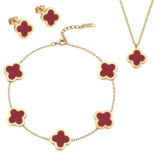 Clover Necklace Pendant Earring Bracelet Set | Designer Necklace Earring Bracelet Jewelry Set | Lovely Gift