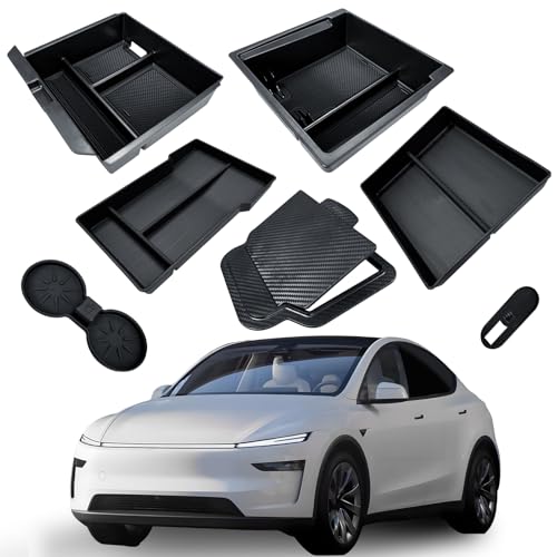 CHIYLE 7個セット センターコンソールオーガナイザートレー 2025-2026年式新型テスラモデルYジュニパー対応 アームレスト内蔵引き出し収納ボックス カップホルダー
