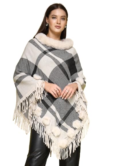 mafadeny Women Checked Longline Poncho-picture-43