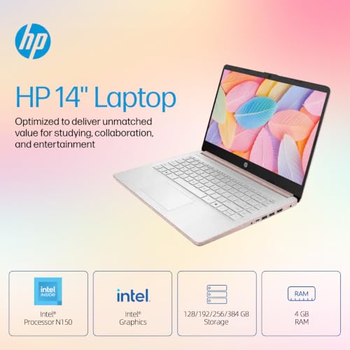 Image of HP 14 inch HD Student Business Laptop, Intel N150, 4GB RAM, 384GB Storage