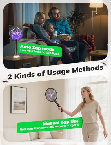 Image of YISSVIC Electric Fly Swatter Bug Zapper Racket LED Screen (Black) | Dual Modes Fly Zapper Not Removable for Indoor Home Office Backyard Patio Camping