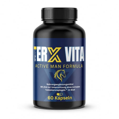 ERX VITA Active Man Formula 60 Kapseln Männer Nahrungsergänzung mit L-Arginin Maca Tribulus Zink & Folsäure Zink für normalen Testosteronspiegel 2 Kapseln täglich