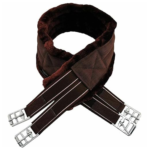 Horse Fleece Lined Padded Girth Synthetic Saddle Jumping Girth Equine Elasticated Ends Soft Faux Fur/Mink/Fleece lined (BROWN, 42'')