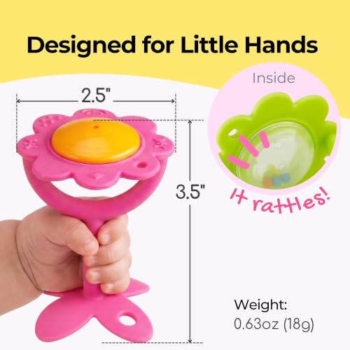 Image of Innobaby Original Teethin' Smart EZ Grip Flower Teether Rattle and Sensory Toy for Babies and Toddlers. BPA Free Teether