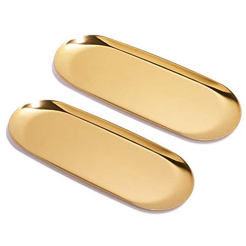 ANZOME Tablett Gold Serviertablett Servierteller Schmuckständer Gold dekoteller für Lebensmittel, Schmuck, Kosmetik (2 Stück - Extra Groß)