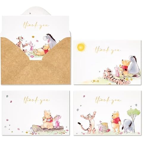 Crisky Gold Foil Winnie the Pooh Thank You Cards with Envelopes and Stickers, 50 Pack Animal Thank You Cards for Baby Showers, Birthdays, Friendsgiving Cover