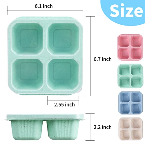 Buluker 4 Pack Bento Snack Containers Set， 4 Compartment Food Storage Containers Wheat Straw Meal Prep Lunch Box Plastic Food Storage Containers, Microwave And Dishwasher Safe (4Colour) #TOP3