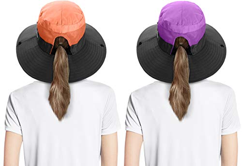 Zexian 2 Pieces Women's Sun Hat Uv Protection Ponytail Hat For Beach Fishing＆Hiking (Purple & Orange) #TOP2