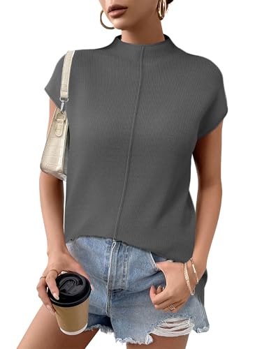 Image of Anbech Women's Mock Neck Sleeveless Pullover Sweater Vest Cap Sleeve Knit Summer Tank Tops