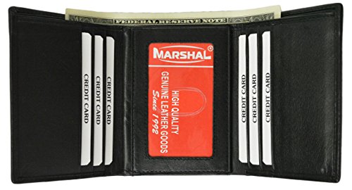 Mens Black Leather Wallet Classic Trifold ID Window2