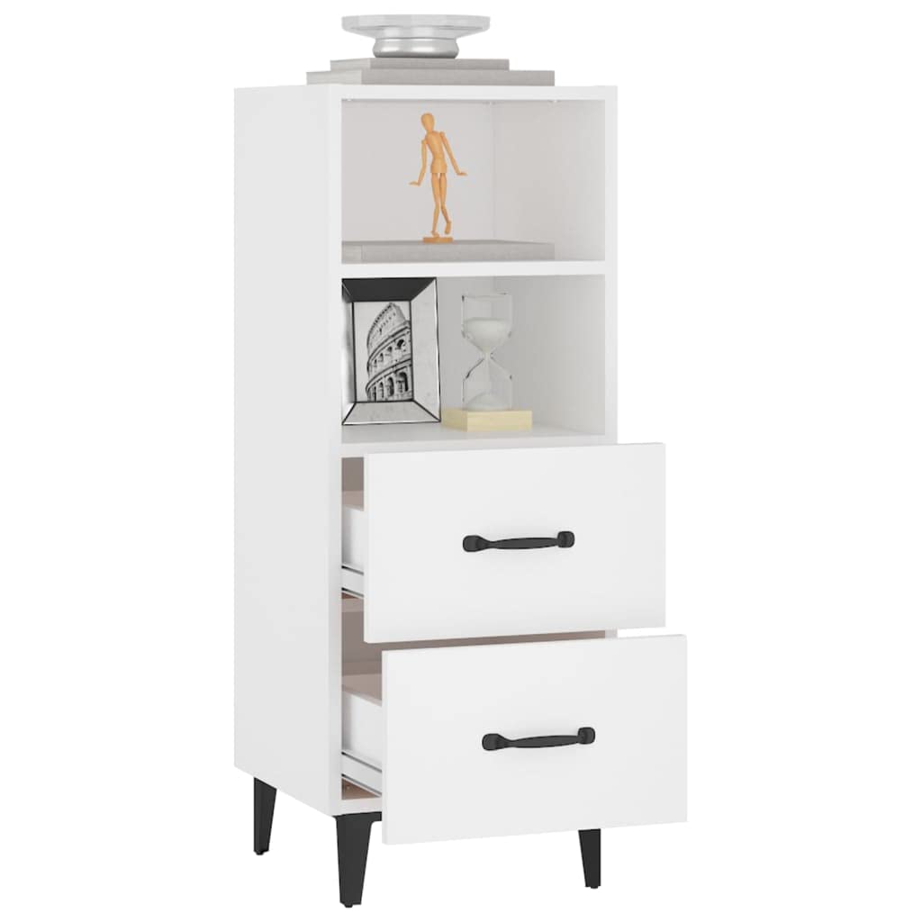 Credenza in legno bianco, 34,5 x 34 x 90 cm, con 2 cassetti e 2 scomparti, per soggiorno, corridoio, camera da letto, comò con spazio e piano superiore stabile