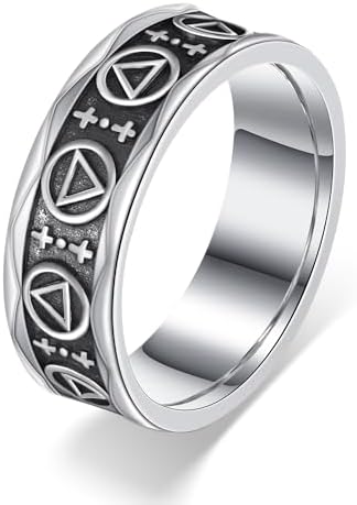 Cujiesp Sobriety Gifts 925 Sterling Silver 1 Year Sober Gifts AA Ring Sobriety Ring Alcoholics Anonymous Jewelry for Men
