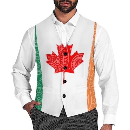Canada Ireland Flag Paisley Pattern Novelty Men's Suit Vest Casual Formal Dress Vests Business Waistcoat