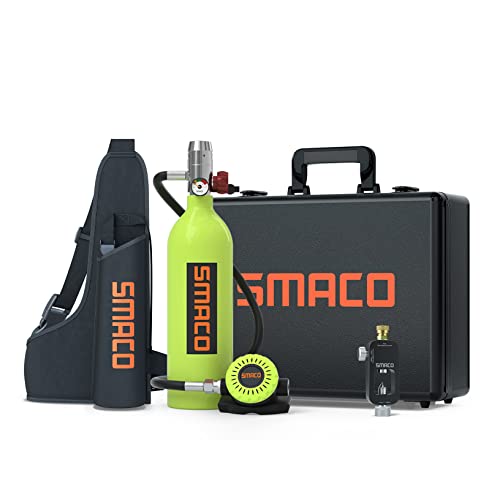 Scuba Tank 1L Mini Scuba Tank Support 15-20 Mins Underwater Breath Mini Scuba Diving Tank for Underwater Entertainment/Diving Operations Within 10m, Spare Gas Source Within 30m, Package B(Green)