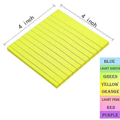 (8 Pack) Lined Sticky Notes Post, 8 Colors Self Sticky Notes Pad Its 4X4 In, Bright Post Stickies Colorful Big Square Sticky Notes For Office, Home, School, Meeting,50 Sheets/Pad #TOP1