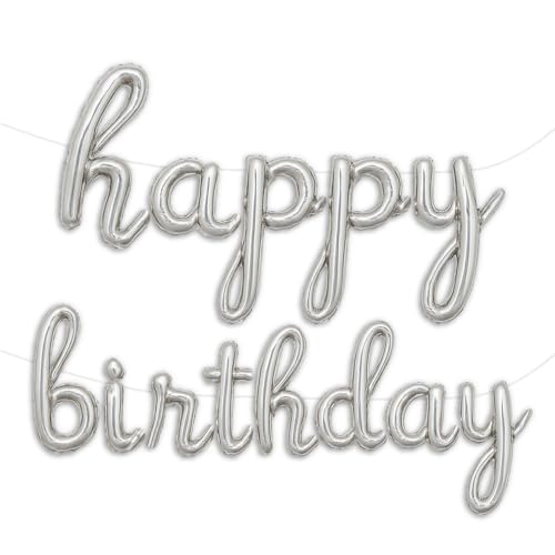 لافتة بالونات فضية بعبارة «Happy Birthday» كتابة - بالون ذهبية منحنية لتزيين حفلات اعياد الميلاد الديكور من رقائق مايلر لعيد ميلاد سعيد فضي عدد 1 جالا سبلايس