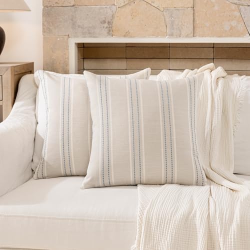 Image of Hckot Throw Pillow Covers 24x24 Set of 2 Blue Pillow Covers Farmhouse Decorative Pillows Textured Linen Square Cushion Covers for Sofa Couch Bed Living Room Decor(Dusty Blue)