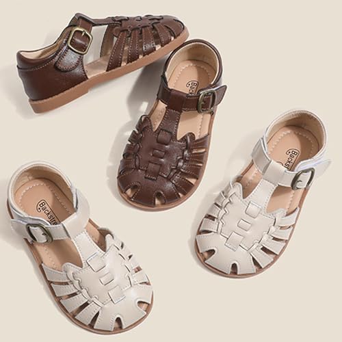 Image of WUIWUIYU Toddlers Little Girls T-Strap Hook&Loop Dress Strawberry Summer Shoes Closed Toe Carrot Sandals