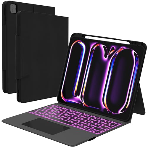 Keyboard Case for iPad Pro 13-inch (M4) 2024: Bluetooth Keyboard with 7 Colors Backlit Slim Folio Wireless?Multi Touch Trackpad - Compatible with iPad Pro 13 inch M4,Black