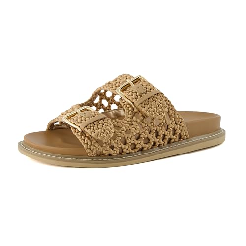 CUSHIONAIRE Women's Weaver Woven footbed sandal with +Comfort, Wide Widths Available, Tan 8