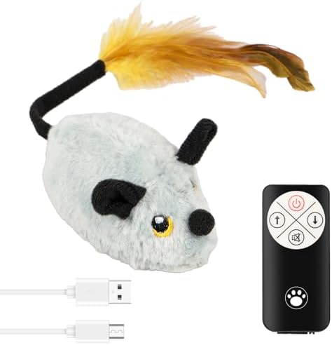 Juguete Eléctrico para Gato - Ratón con Cola de Pluma, Luz LED US...