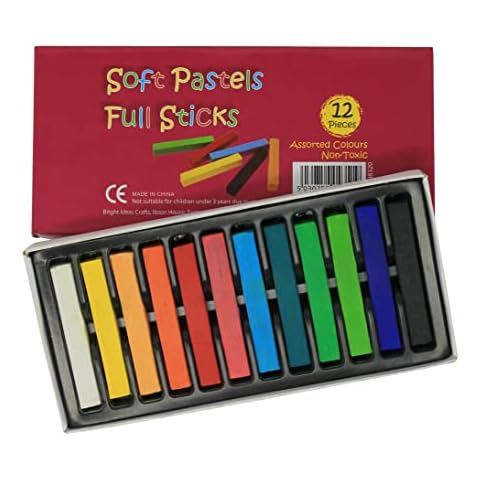 Bright Ideas Soft Pastels PK12 Assorted Colours Soft Pastels Full Sticks - Intense Bright Colours Perfect Square Chalk for Blending for Kids, Artists, Students Cover