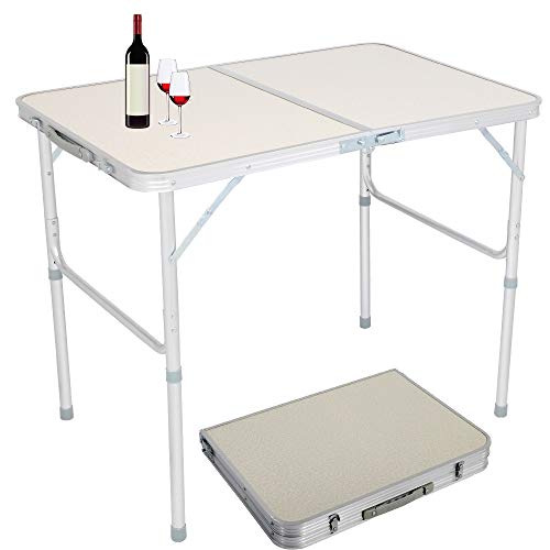 DUPOINT Folding Table 4 Foot Adjustable Height Table, Lightweight and Portable Table for Camping and Picnic, Aluminum Alloy Folding Table