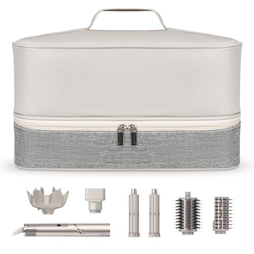 RXUTOTE Travel Carrying Case for Shark Flex Style/Dyson Airwrap, Double Layer Storage Organizer Case with Internal Zippered Compartment, PU Leather Travel Bag for Shark Hair Dryer Attachments