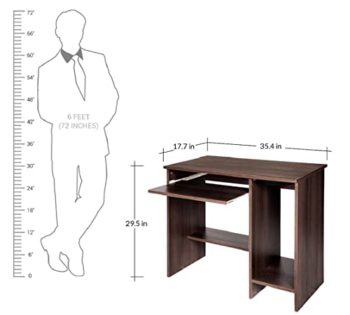 Image of MAMTA DECORATION Engineered Wood Writing Study Table with Storage Wooden Computer Desk with Keyboard Shelf for Office Home (Dark Matt Finish)