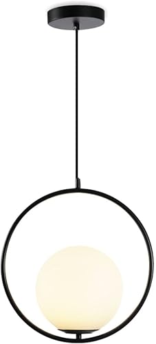 Miniatura 1 de KCO Iluminación moderna de globo de vidrio esmerilado, lámpara colgante de 1 luz grande globo colgante lámpara colgante de bola ajustable para isla