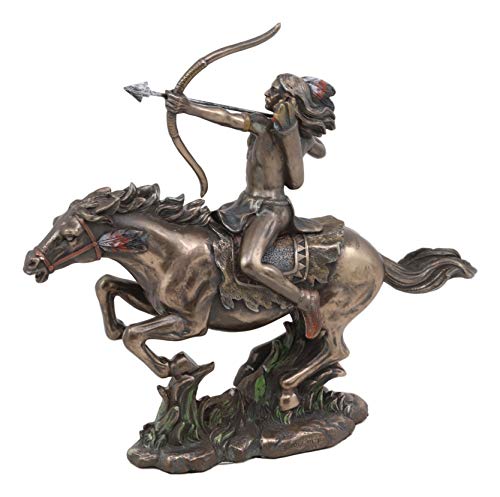 Ebros Tribal Native American Indian Chief Warrior With Eagle Roach Headdress On Horse With Shortbow And Arrow Statue 10" Long Indians Figurines And Statues Cultural Heritage Home Decor #TOP3