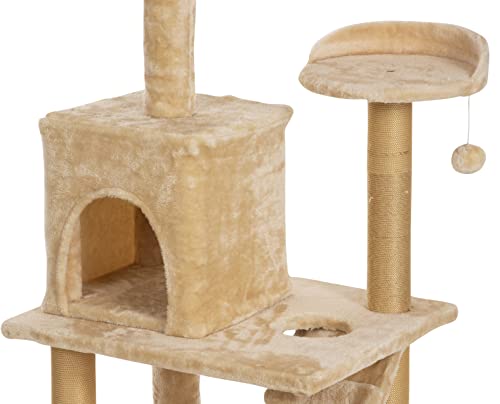 Image of Callas Large Cat Tree Tree with Sisal Scratching Posts, Dangling Balls, Stairs and 1 Big House | Cat Tower Furniture Kitty Activity Centre Kitten Play House (Height-46 Inch|Cat-401-Cream)