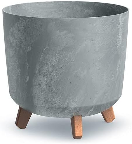Gardening Naturally Indoor Plant Pot Zinnia Stylish and Durable Planter for Houseplants (Cylindrical Pot Diameter 29.8cm x Height Including Legs 28.5cm - Concrete Colour)