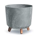 Gardening Naturally Indoor Plant Pot Zinnia Stylish and Durable Planter for Houseplants (Cylindrical Pot Diameter 29.8cm x Height Including Legs 28.5cm - Concrete Colour)