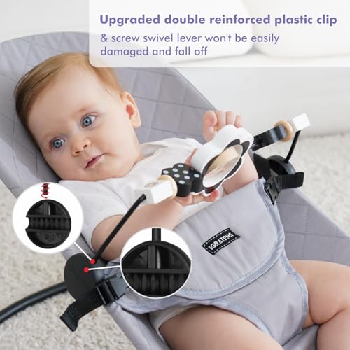 Image of iGRATENS Baby Bjorn Bouncer Toy Bar, Toy for Baby Bouncer Soft & Bliss, Easy to Attach and Remove, Child-Friendly Materials, Exciting Design for Curious Babies, Black and White Flowers