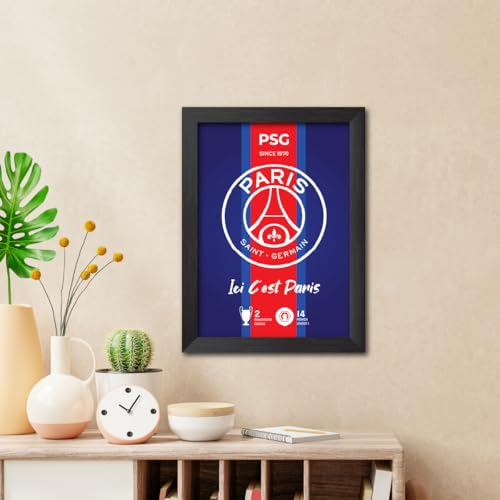 Image of TenorArts PSG Football Club Poster White Logo Laminated Photo Frame Painting with Matt Finish Black Textures(12 inches x 9inches)