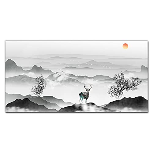 Décoration murale verre trempé premium motif paysage nordique et cerf 100x50