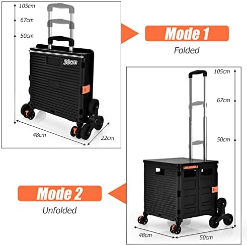 GYMAX Folding Shopping Trolley, Stair Climbing Boot Cart with Noiseless 360°Rotate Wheel and Adjustable Handle, Collapsible Utility Trolley Box for Shopping and Garden
