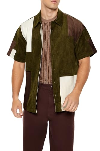 Amazon.com: Forever 21 Men's Multi-Colorblock Faux Suede Button-Front Shirt  Olive/Multi Medium : Clothing, Shoes & Jewelry