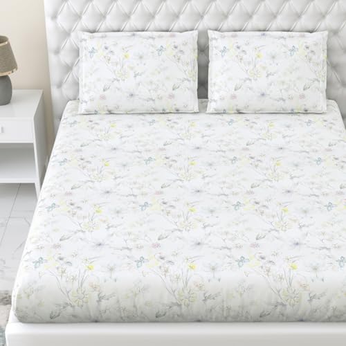 Image of Haus & Kinder Bedsheet King Size 300 TC Tencel King Size Bedsheet Cotton, Fitted Bedsheet for Kind Size Bed Silky-Soft (108x108 Inches) - Bloomea