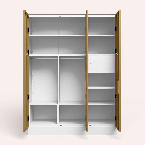 Image of Interio by Godrej Slimline XL 3 Door Steel Almirah (Matte Alpine White and Textured Iced Coffee) + 1 Year Warranty, Locker, 8 Shelves