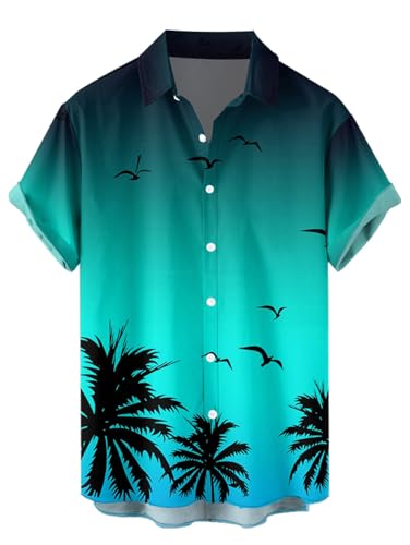 Image of DRESSFO Couple Matching Hawaiian Outfits Gothic Print V Neck Spaghetti Strap Dress or Roll Up Sleeve Shirts Outfit