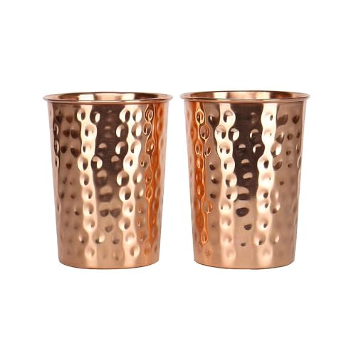 zig zag Set of 2 Hammered Pure Copper Cups 300ml Ayurveda Water Glasses | Handcrafted Tumblers for Health Benefits | Drinking Copper Glass for Daily Use