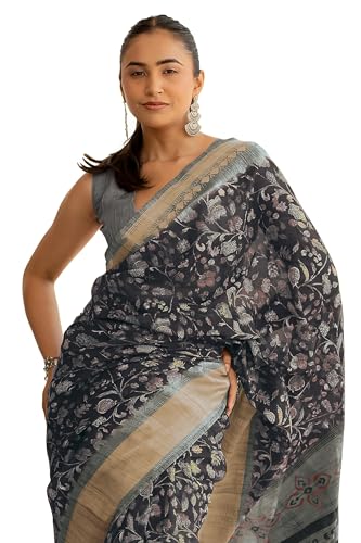 Image of MIRCHI FASHION Women Saree Cotton Blend Kalamkari Printed | Comfortable Office and Regular Daily Use Sari with Unstitched Blouse Piece
