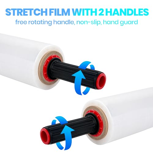 TAPEBEAR Stretchfolie mit Griffen, Transparente Wickelfolie 380mm x 230m Industrielle Stärke 60 Gauge Kunststofffolie Schrumpffolie für Palettenverpackung, Versand, Umzug, 2 Rollen