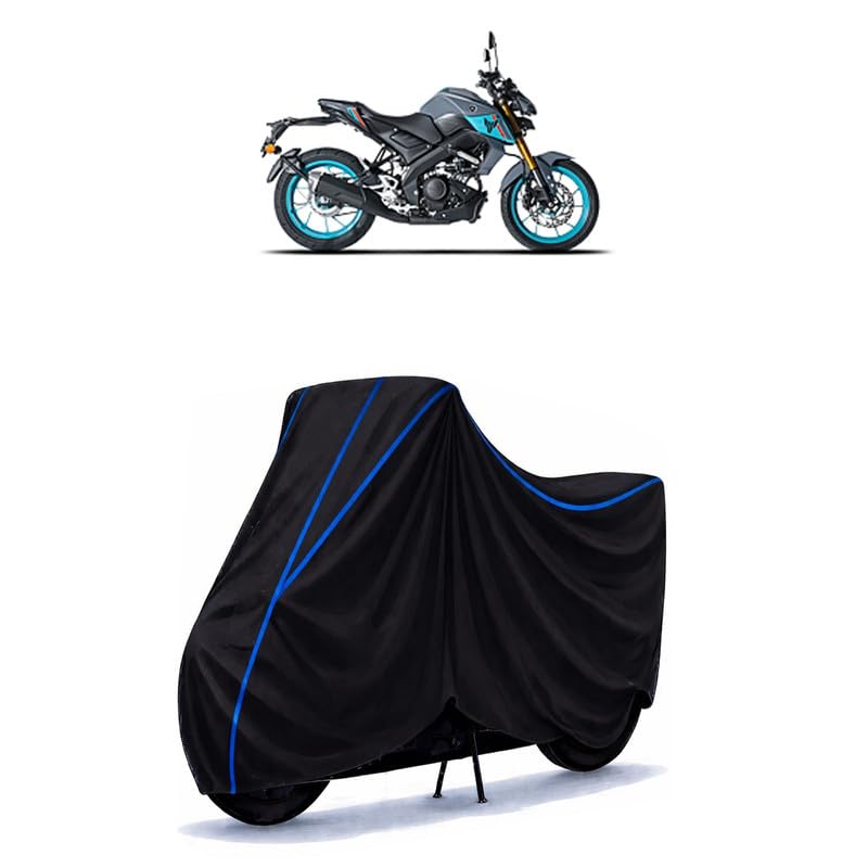 Image of 390 Duke Standard Bike Cover Water Resistant Universal Motorcycle Rain | Heavy Duty UV Protection, Dust, Scratch Indoor Outdoor All Weather with Black Blue Piping Elastic