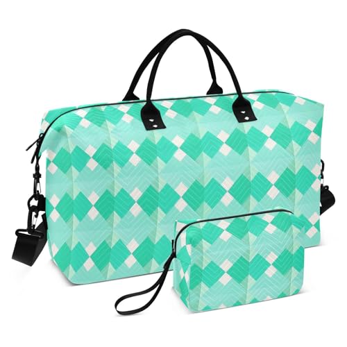 Oversized Travel Duffel Bag Turquoise Lozenge Rhomb Large Carry On Bag with Toiletry Bag for Airplane Traveling Waterproof bulto de para hombre