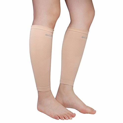 Leg Compression Sleeve Tattoo Cover up for Women - Shin Calf Pain Relief 1 Pair (Ivory)