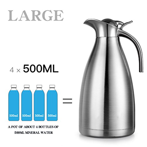 Sumerflos CZTC-SILVER 68 Oz Stainless Steel Coffee Thermal Carafe/Double Walled Vacuum Thermos Insulated / 12 Hour Heat Retention / 2 Liters thumb #3